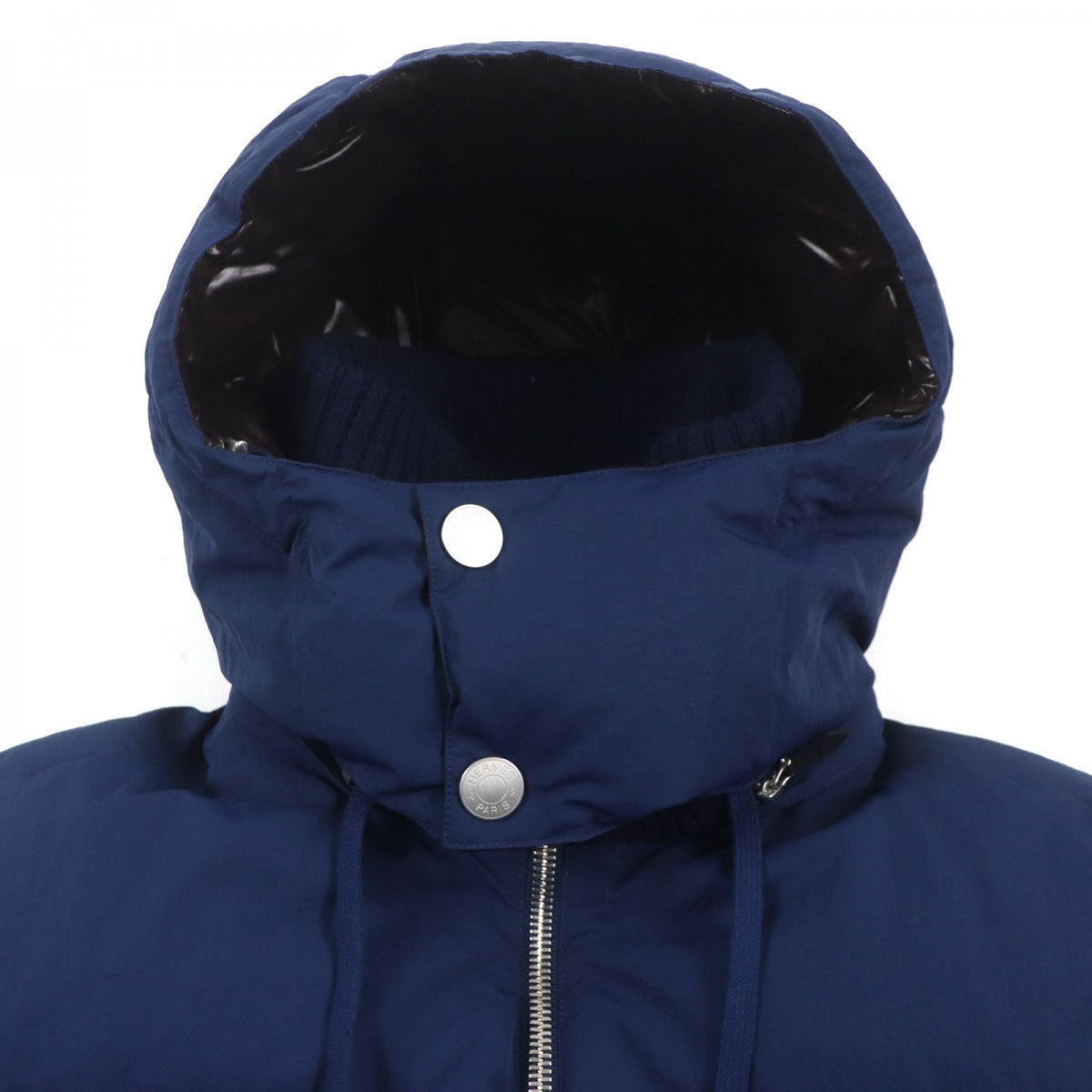 HERMES Down jacket Main: 100% nylon, Lining: 100% nylon, Leather part: sheepskin, Part: 68% wool, Part: 29% cashmere Navy mens 46