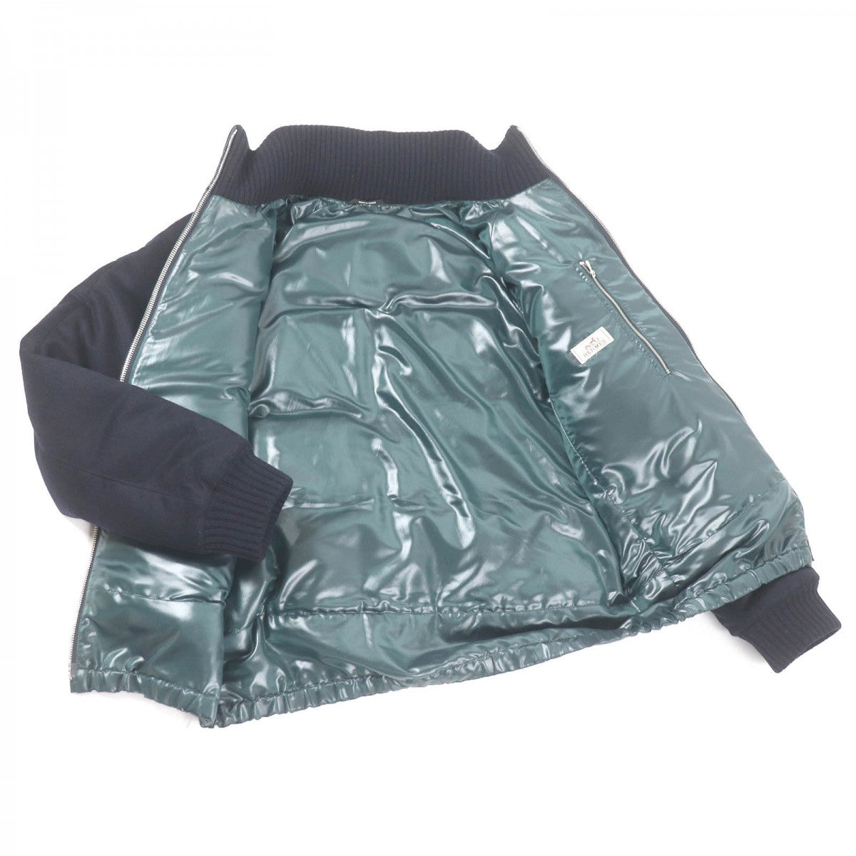 HERMES Down jacket Main: 100% cashmere, Lining: 63% polyester, Lining: 37% nylon, Part: 68% wool, Part: 29% cashmere Navy mens 46
