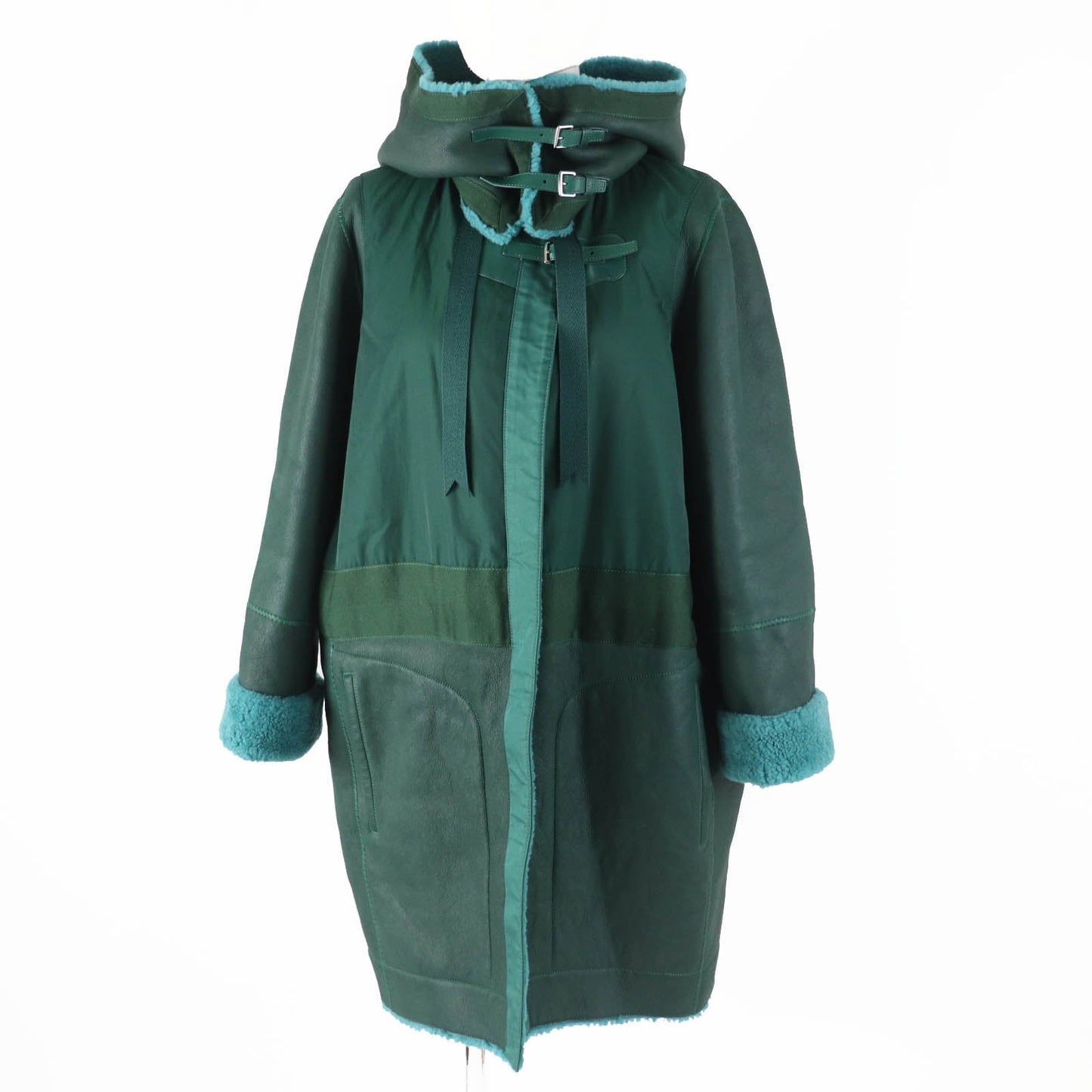 HERMES Mouton coat Main: Sheepskin, Part: 70% Nylon, Part: 30% Cotton, Part: 100% Cotton, Part: 65% Cotton green Women 34