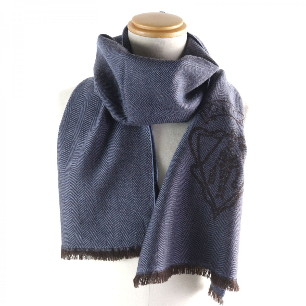 GUCCI Scarf 344993 Main: 100% wool Blue type Herringbone Pattern mens