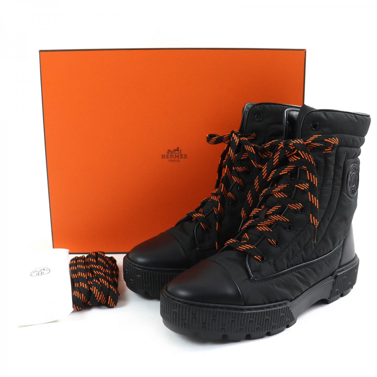 HERMES Ankle boots 232064Z Part: Leather Black orange fresh Women 38.5