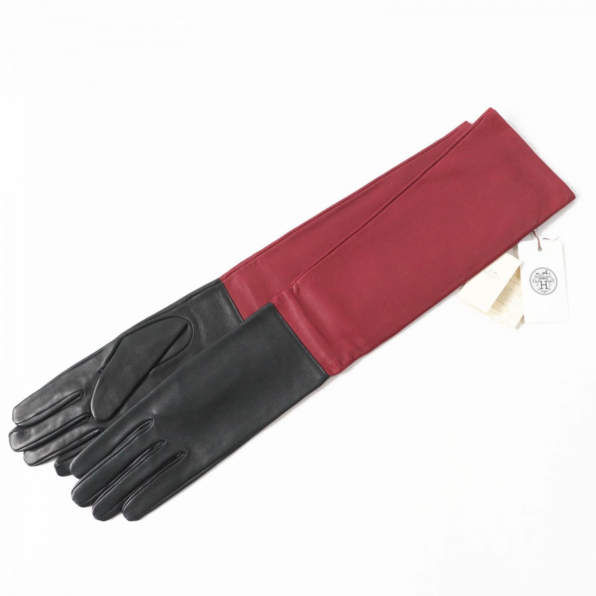 HERMES gloves Main: Lamb leather, Lining: 100% silk Black Bordeaux Women 7