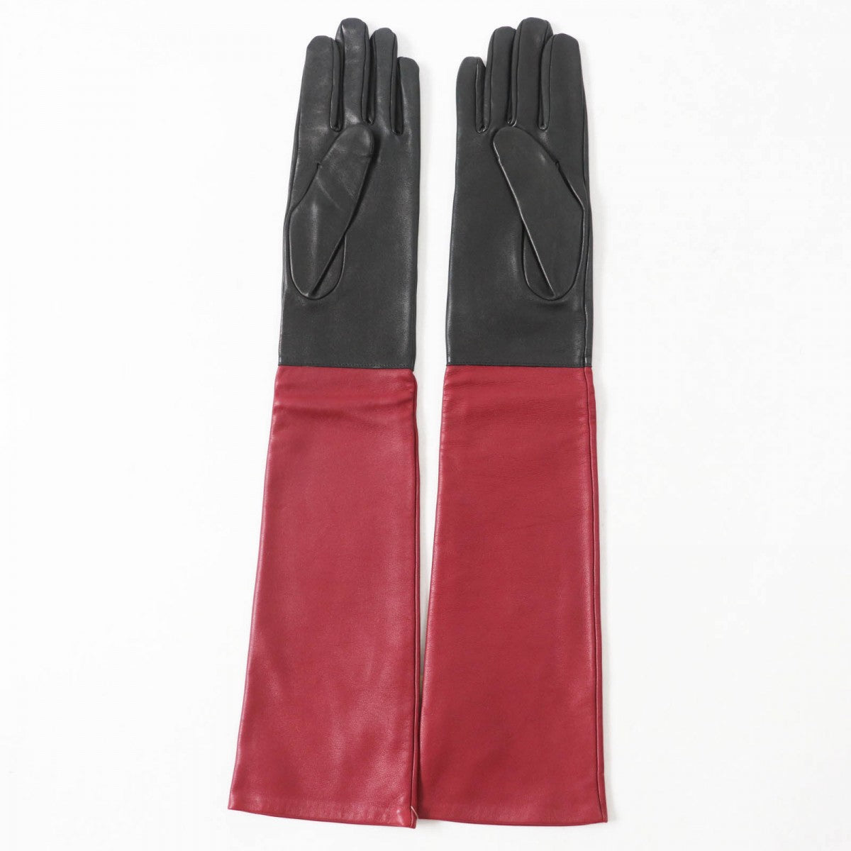 HERMES gloves Main: Lamb leather, Lining: 100% silk Black Bordeaux Women 7
