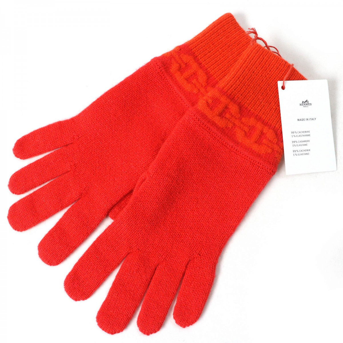 HERMES gloves H232006G Main: 99% cashmere, Main: 1% elastane Orange HEAVEN Women S