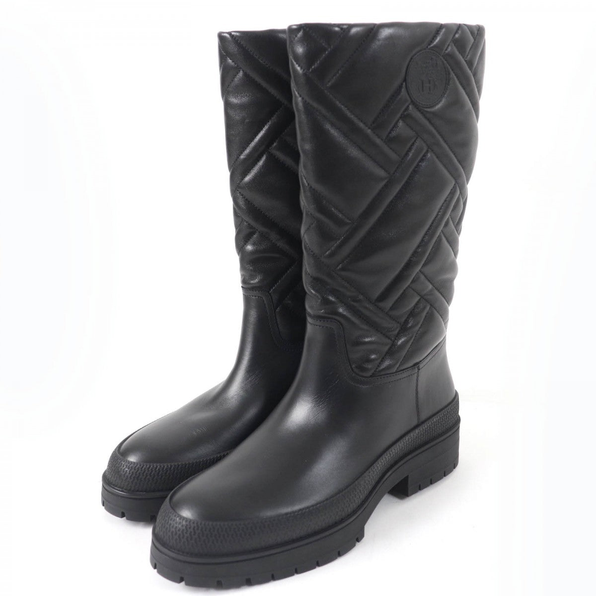 HERMES Knee-high boots 222048Z Main: Leather black Fuji Women 38.5