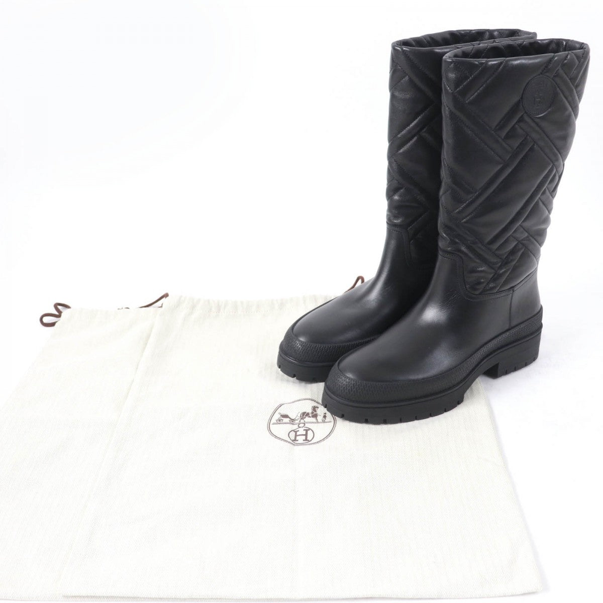 HERMES Knee-high boots 222048Z Main: Leather black Fuji Women 38.5