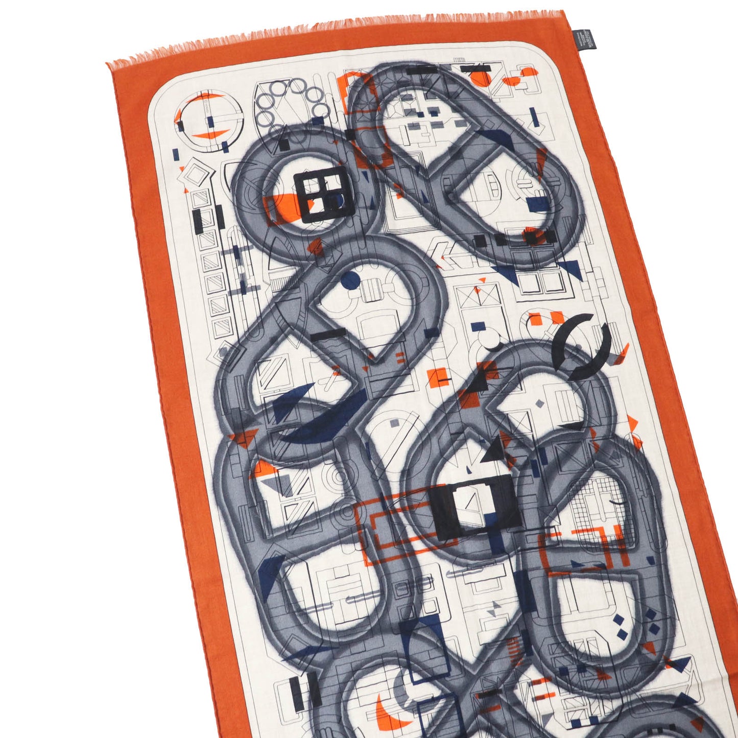 HERMES Stall Main: 70% cashmere, Main: 30% silk Etoupe/Orange/Indigo Rectangle Ampremour Fleur mens