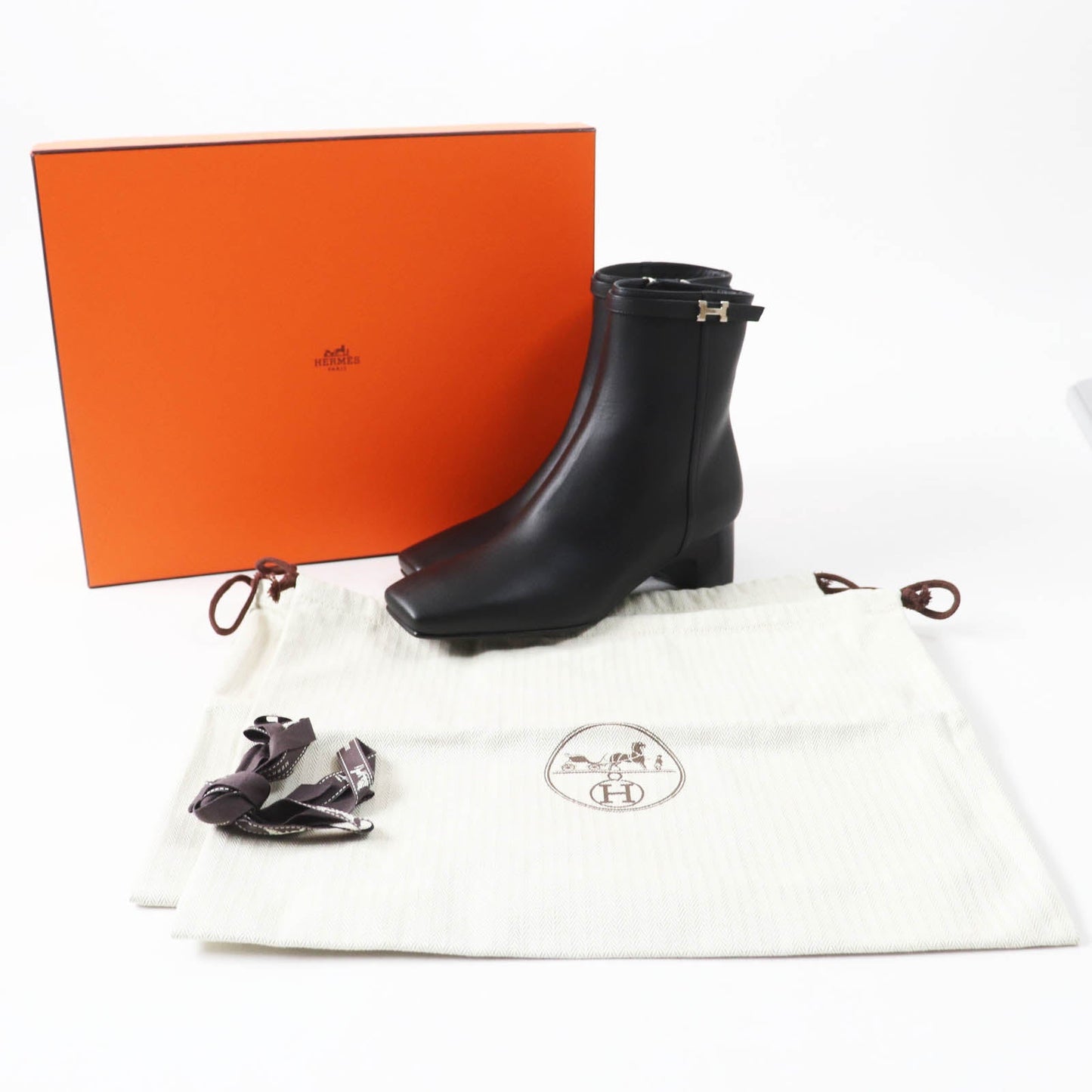 HERMES short boots Main: Leather black Oh Mage Women 36