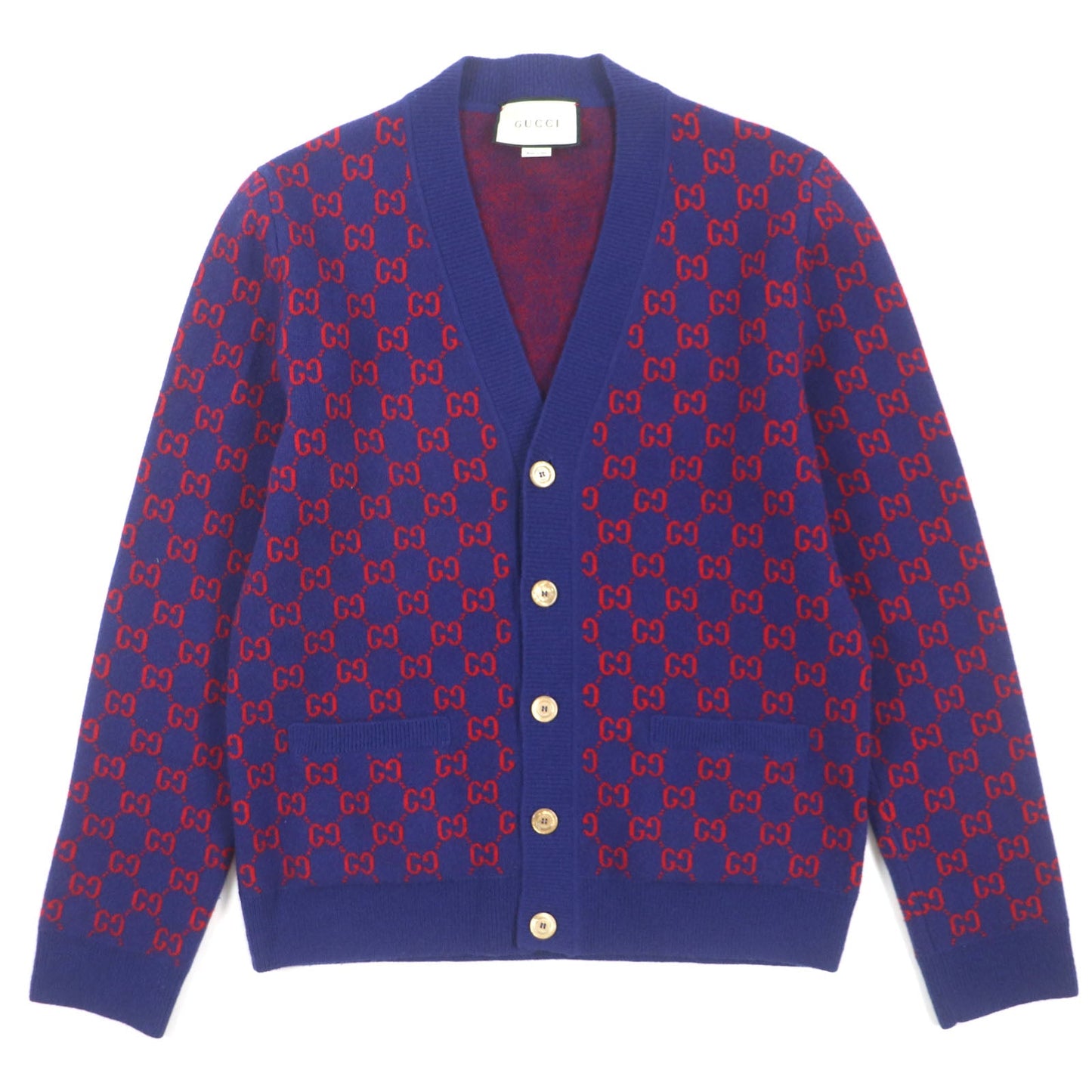 GUCCI cardigan 597724 Main: 95% wool, Main: 5% cashmere, Part: 100% wool Blue red mens M