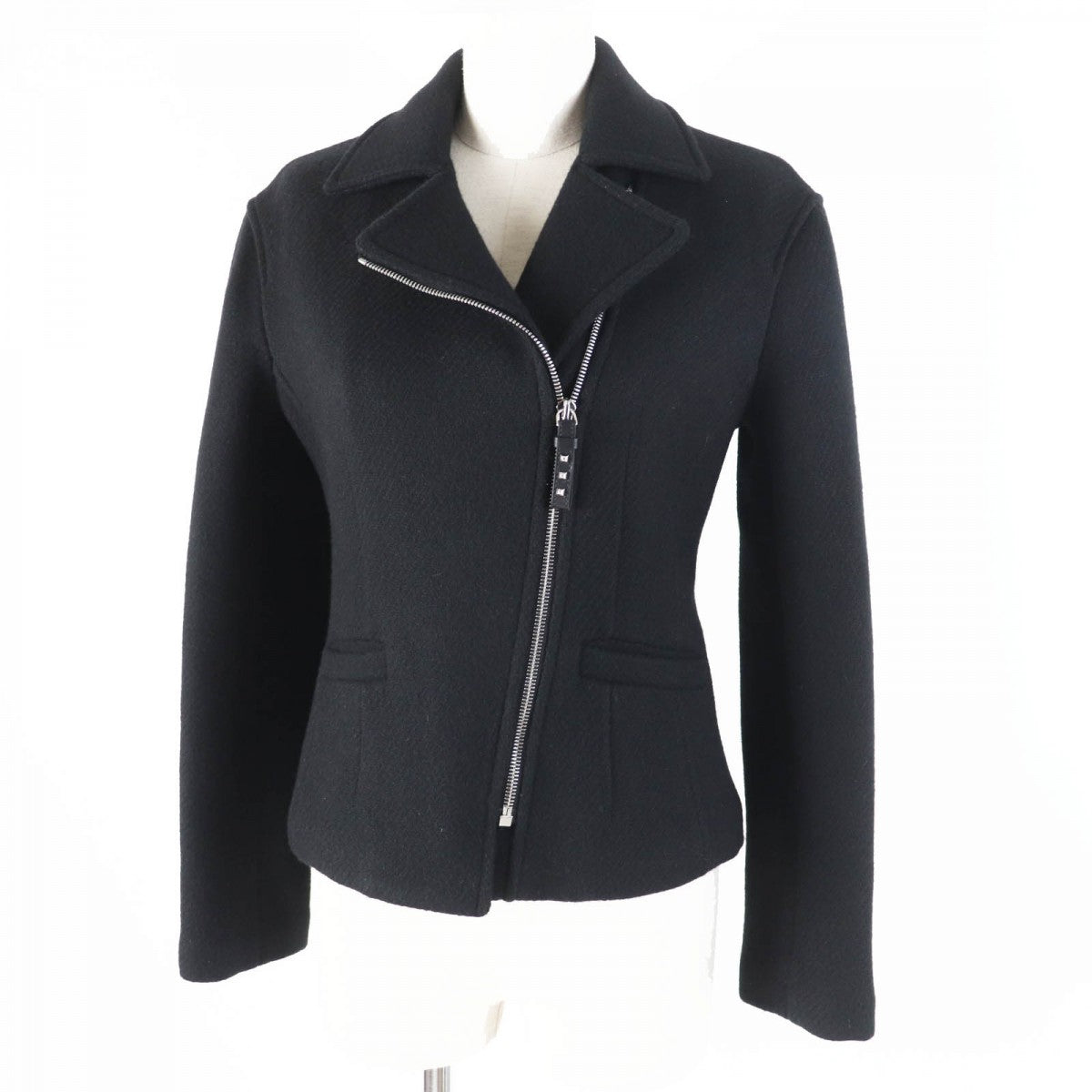 HERMES Jacket 3H0208DW Outer: 100% cashmere, Leather: Sheepskin, Filling: 55% cashmere, Filling: 45% polyester, Lining: 100% polyester black Women 34