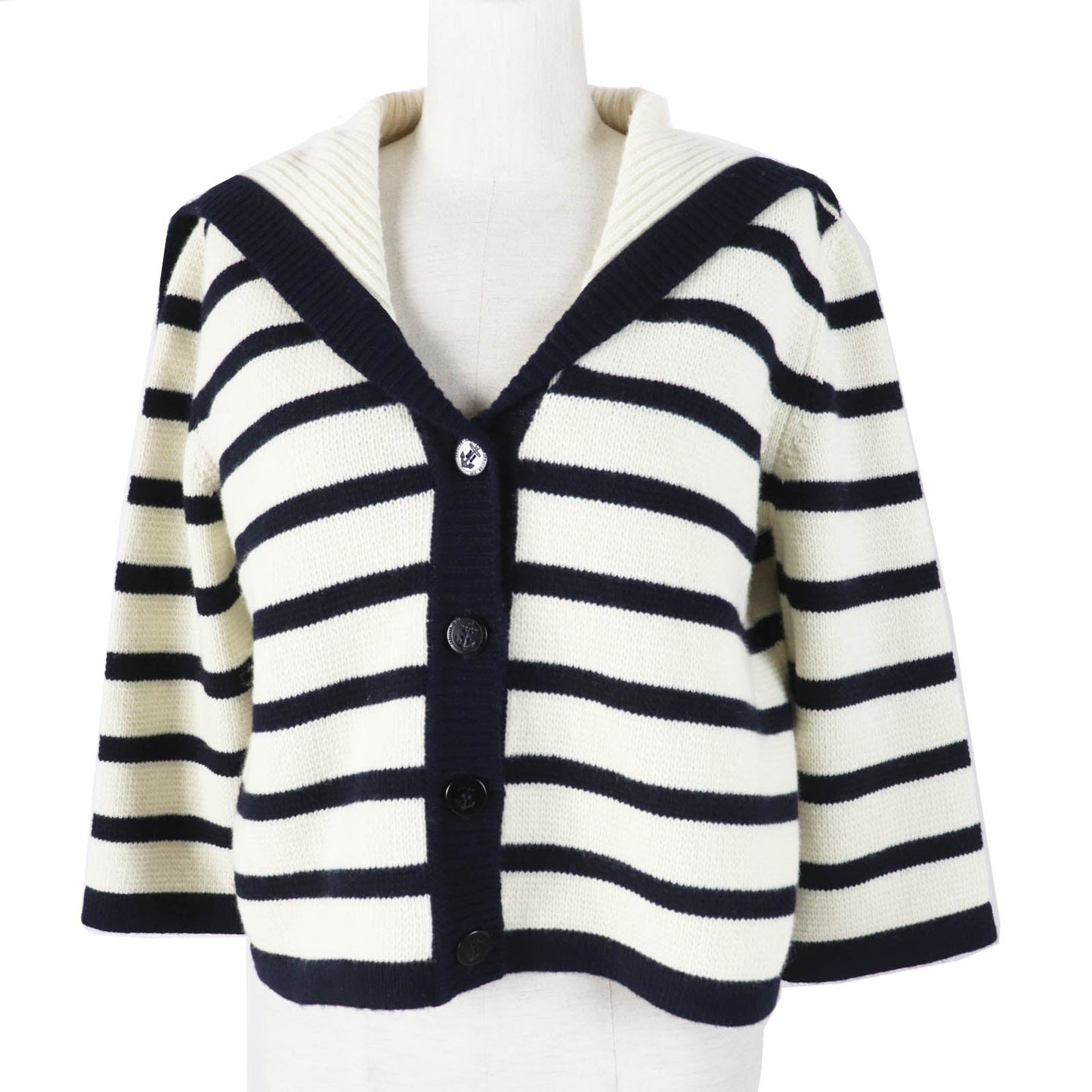 Christian Dior cardigan 224G02AM309 Main: 70% wool, Main: 30% cashmere Ivory Dark Navy Marinier Women 44