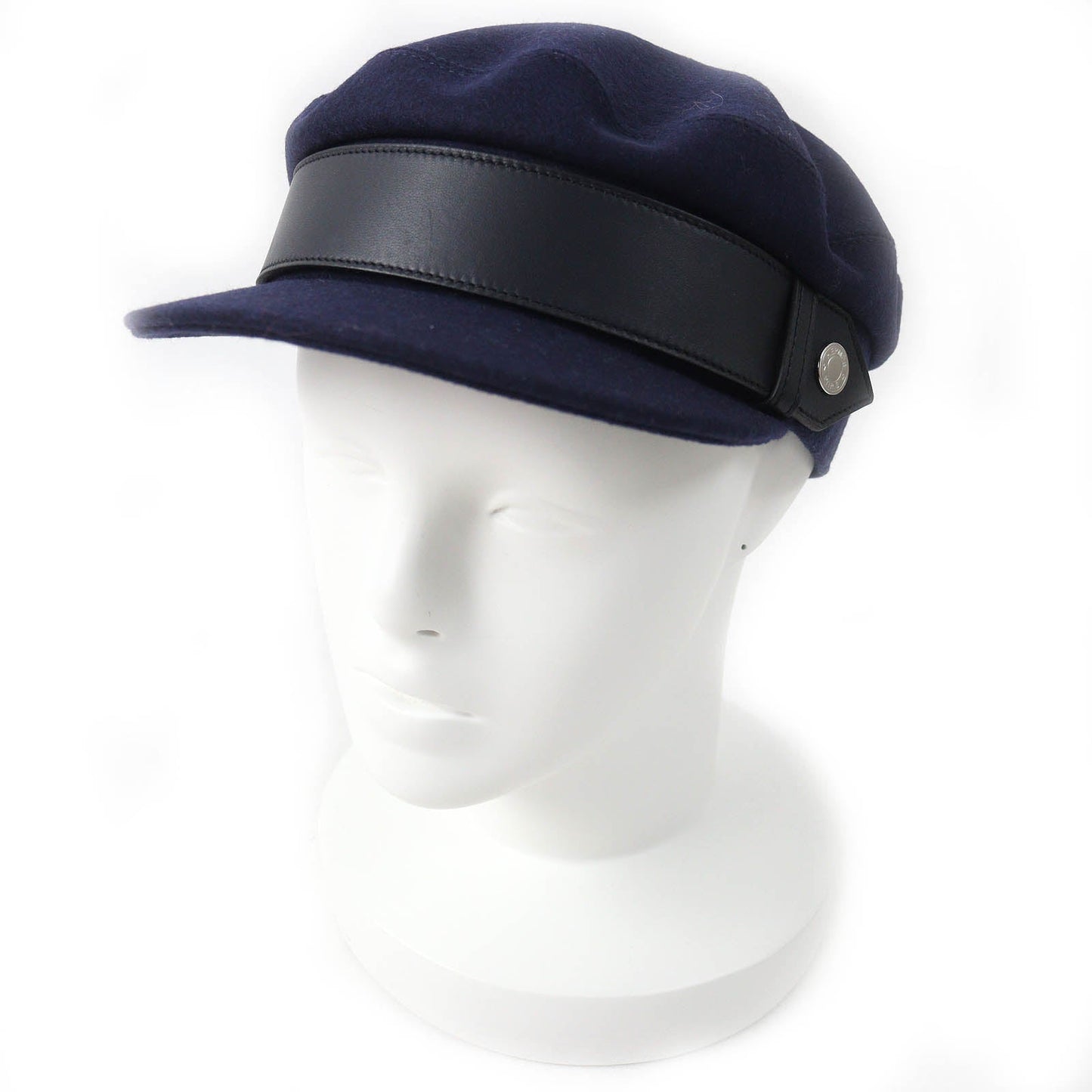 HERMES Casquette Outer: 82% wool, Outer: 18% nylon, Leather part: sheepskin, Lining: 65% rayon, Lining: 35% silk Navy Saint-Malo Women