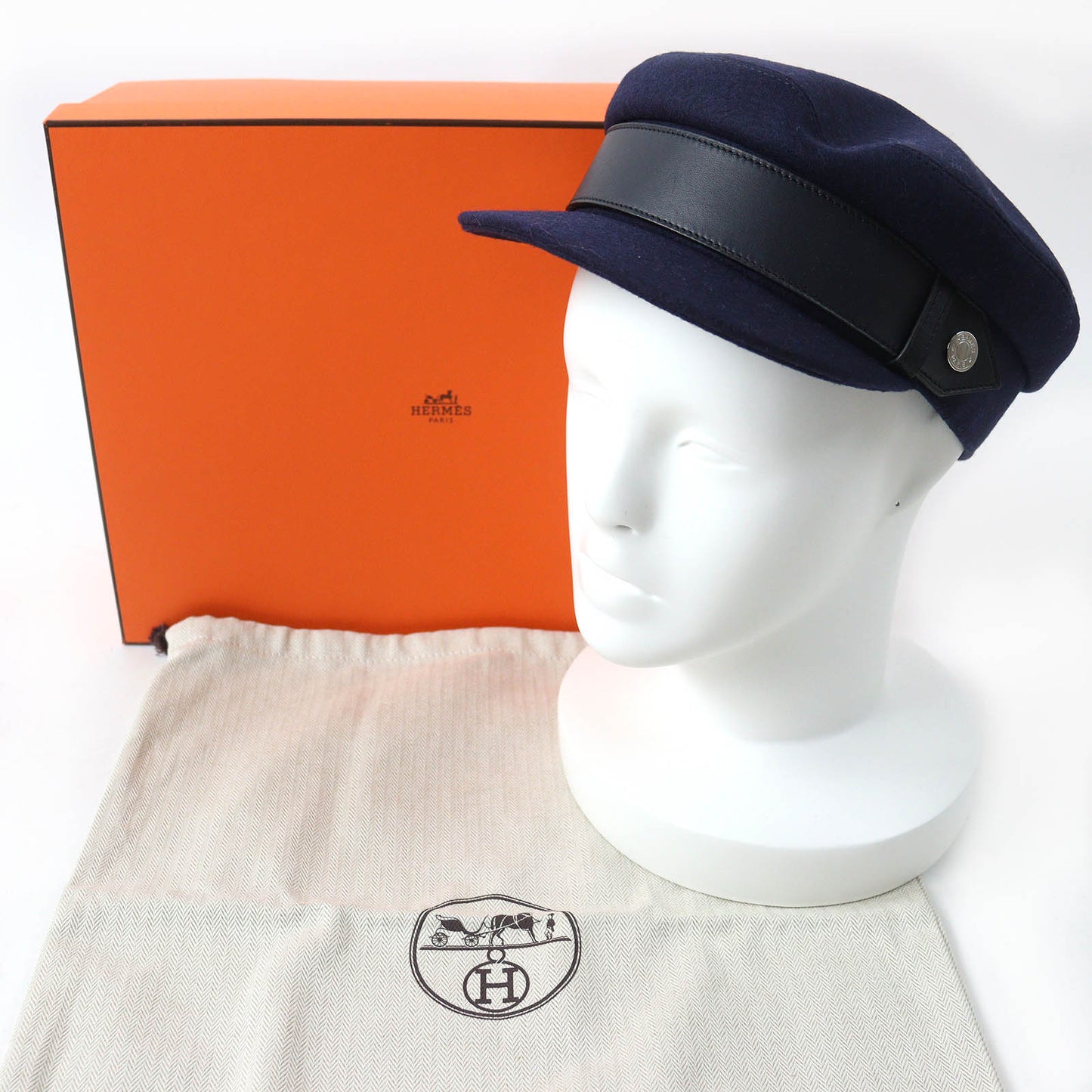 HERMES Casquette Outer: 82% wool, Outer: 18% nylon, Leather part: sheepskin, Lining: 65% rayon, Lining: 35% silk Navy Saint-Malo Women