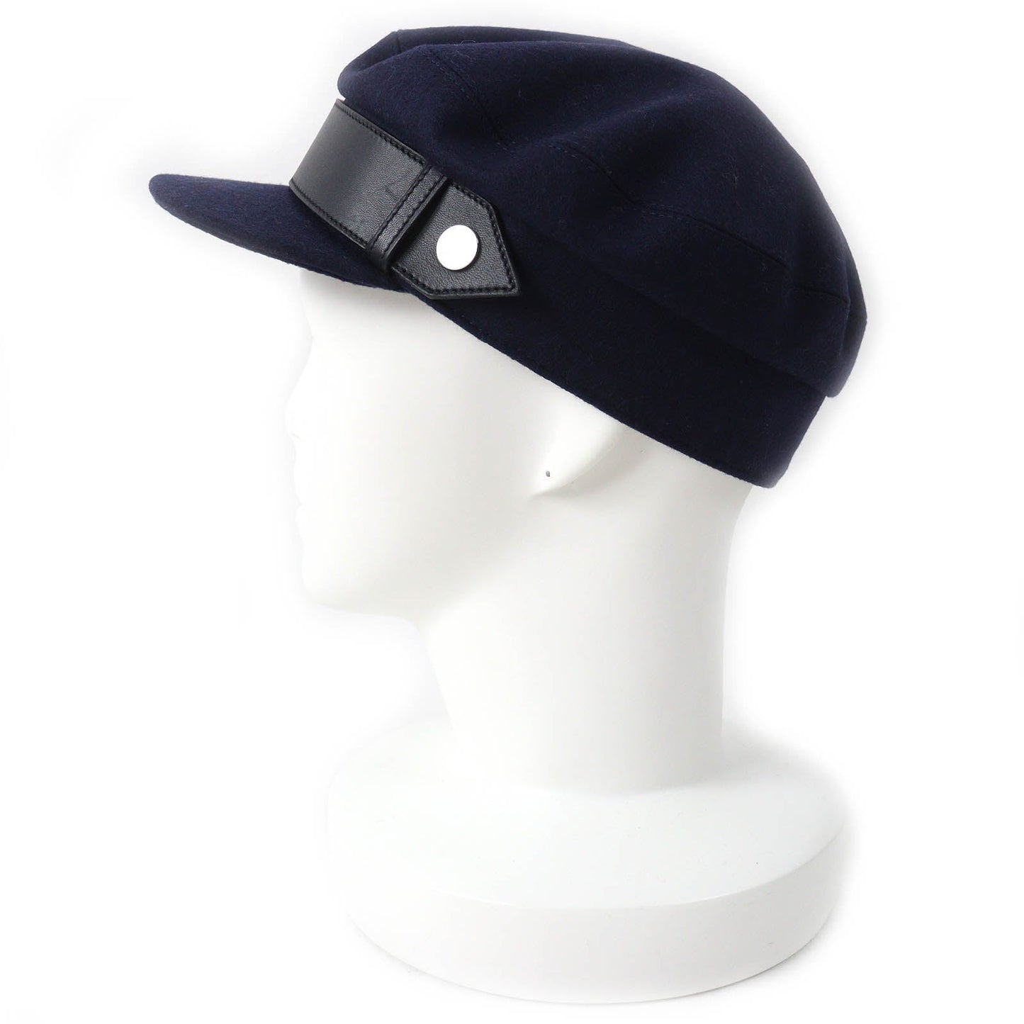 HERMES Casquette Outer: 82% wool, Outer: 18% nylon, Leather part: sheepskin, Lining: 65% rayon, Lining: 35% silk Navy Saint-Malo Women