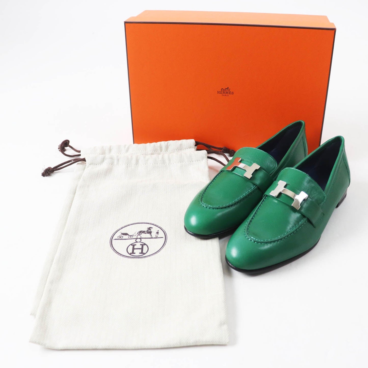 HERMES loafers Main: Leather green moccasins paris Women 37
