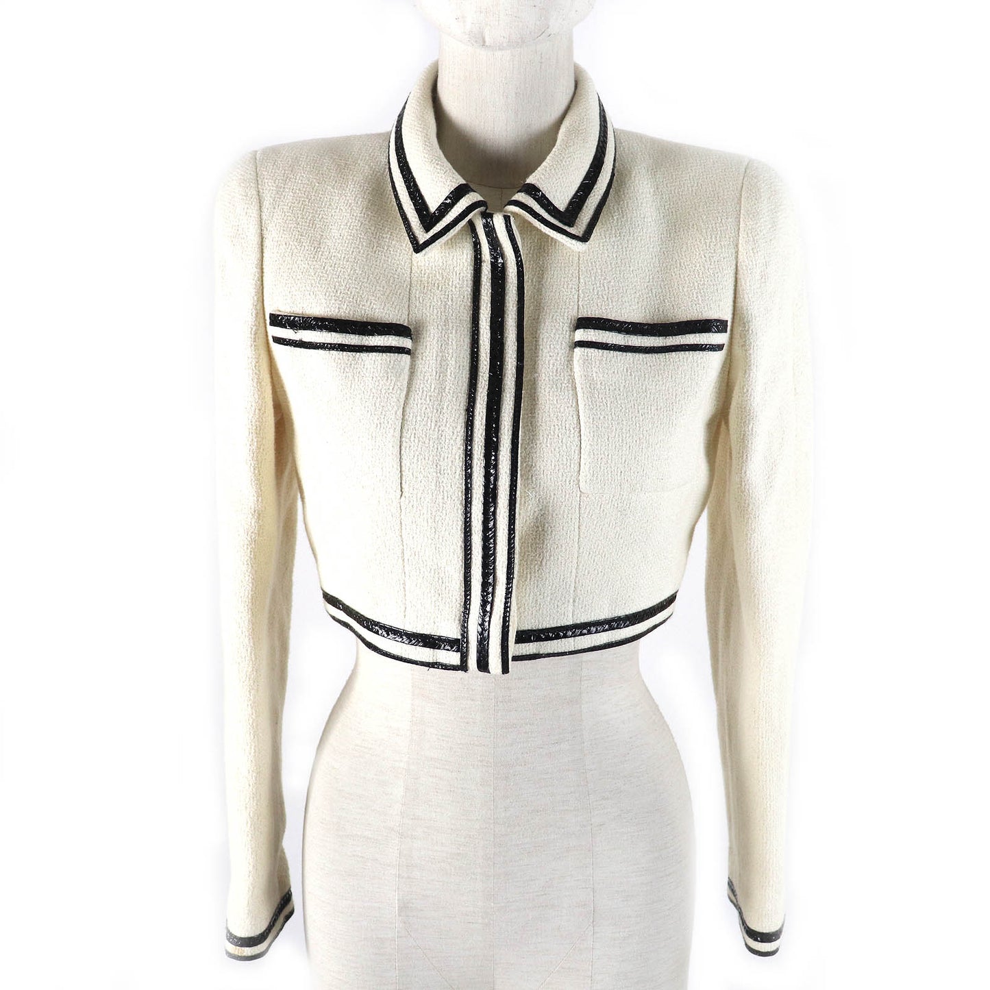 CHANEL Jacket 95P P04690 Outer: 100% cotton, Lining: 95% silk, Lining: 5% other Ivory black Women 36