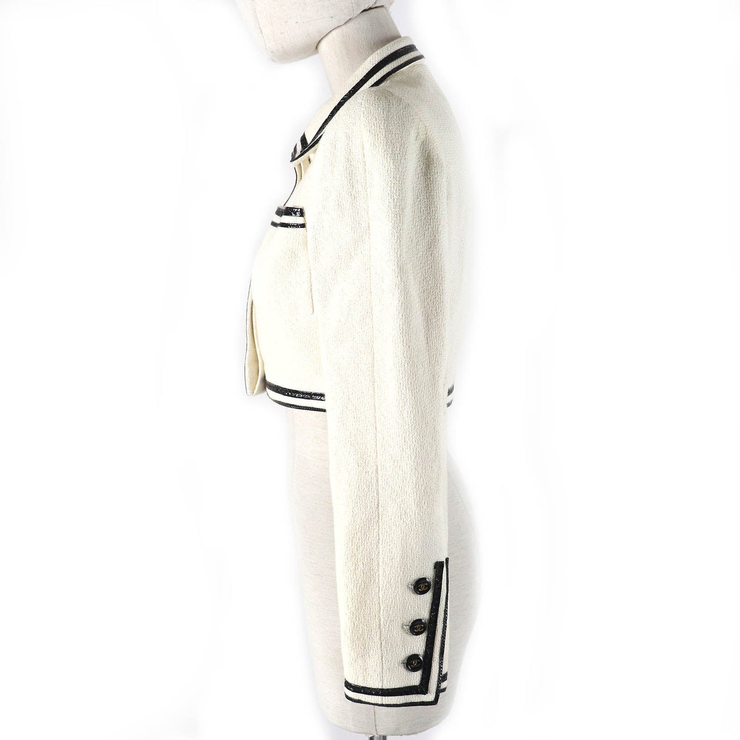 CHANEL Jacket 95P P04690 Outer: 100% cotton, Lining: 95% silk, Lining: 5% other Ivory black Women 36