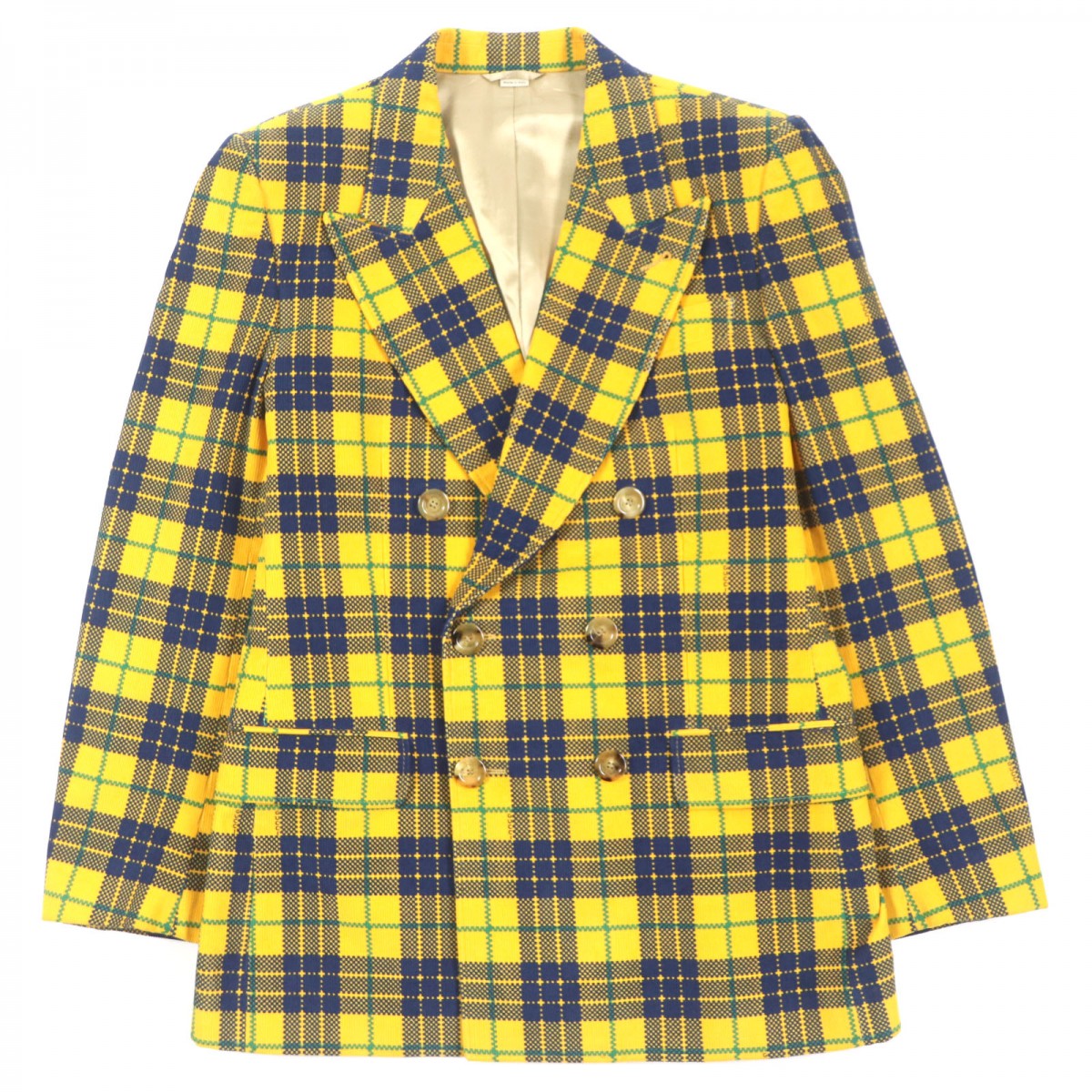 GUCCI tailored jacket 714971 Main: 100% cotton, Lining: 100% rayon, Sleeve lining: 100% cupra, Lining: 100% cotton yellow Double-Breasted Checked Cotton-Corduroy Blazer mens 50