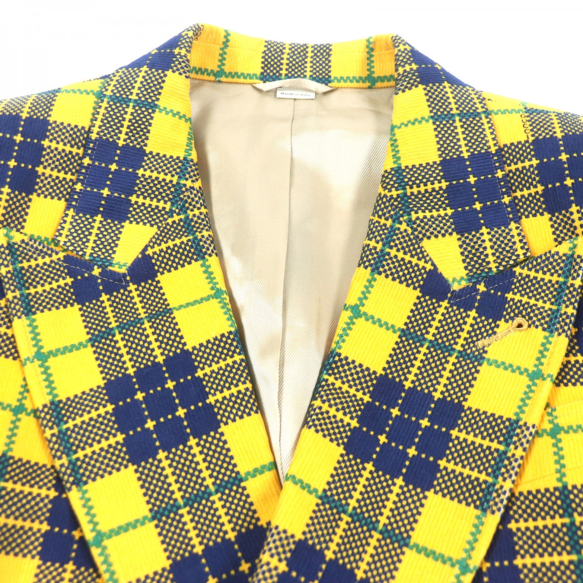 GUCCI tailored jacket 714971 Main: 100% cotton, Lining: 100% rayon, Sleeve lining: 100% cupra, Lining: 100% cotton yellow Double-Breasted Checked Cotton-Corduroy Blazer mens 50