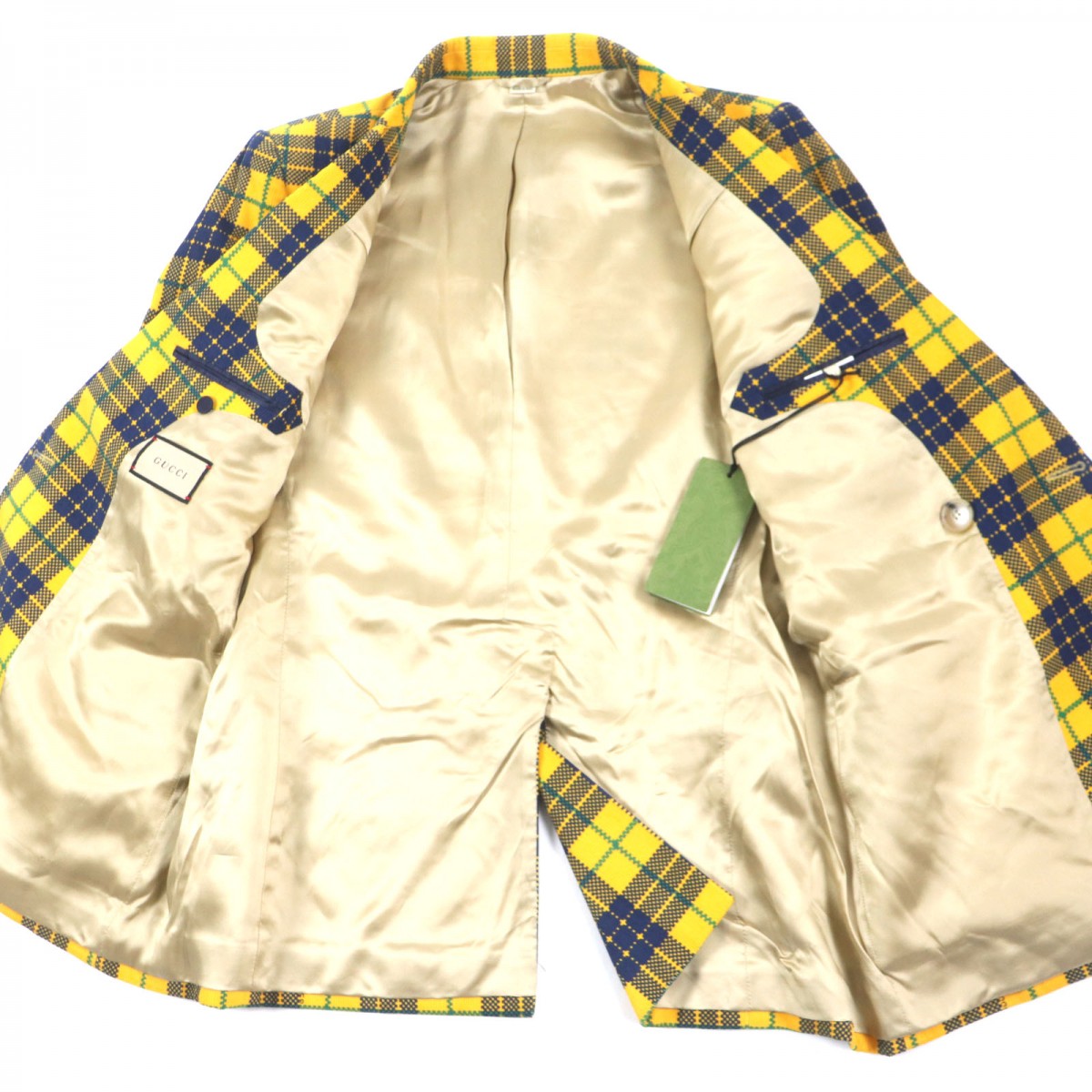 GUCCI tailored jacket 714971 Main: 100% cotton, Lining: 100% rayon, Sleeve lining: 100% cupra, Lining: 100% cotton yellow Double-Breasted Checked Cotton-Corduroy Blazer mens 50