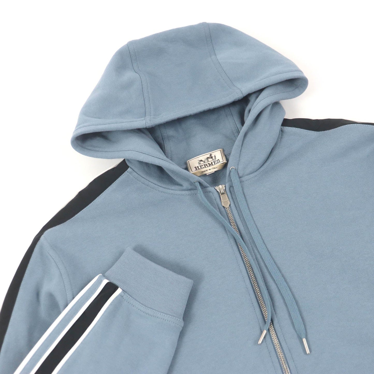 HERMES Hoodie Main: 100% cotton, part: 90% cotton, part: 10% polyurethane, part: 80% nylon, part: 20% polyurethane blue Run H mens L