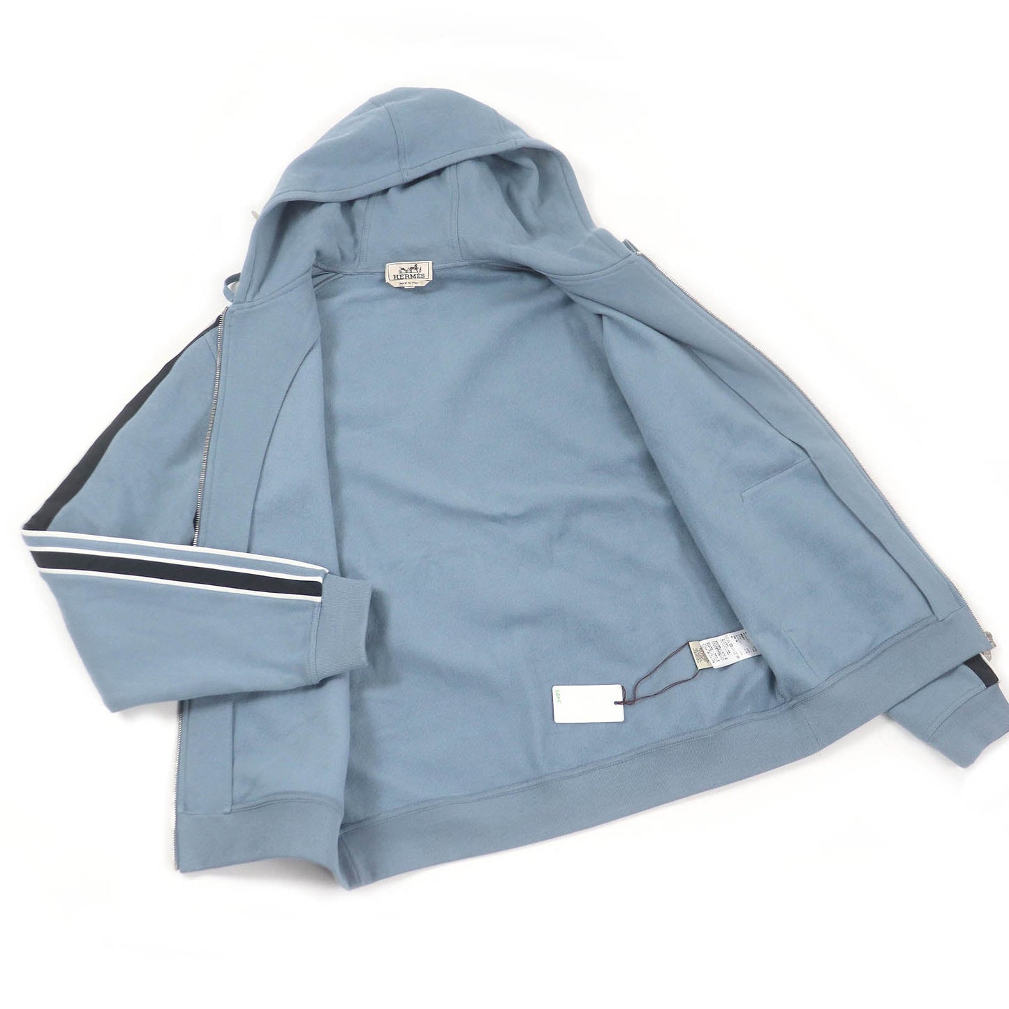 HERMES Hoodie Main: 100% cotton, part: 90% cotton, part: 10% polyurethane, part: 80% nylon, part: 20% polyurethane blue Run H mens L