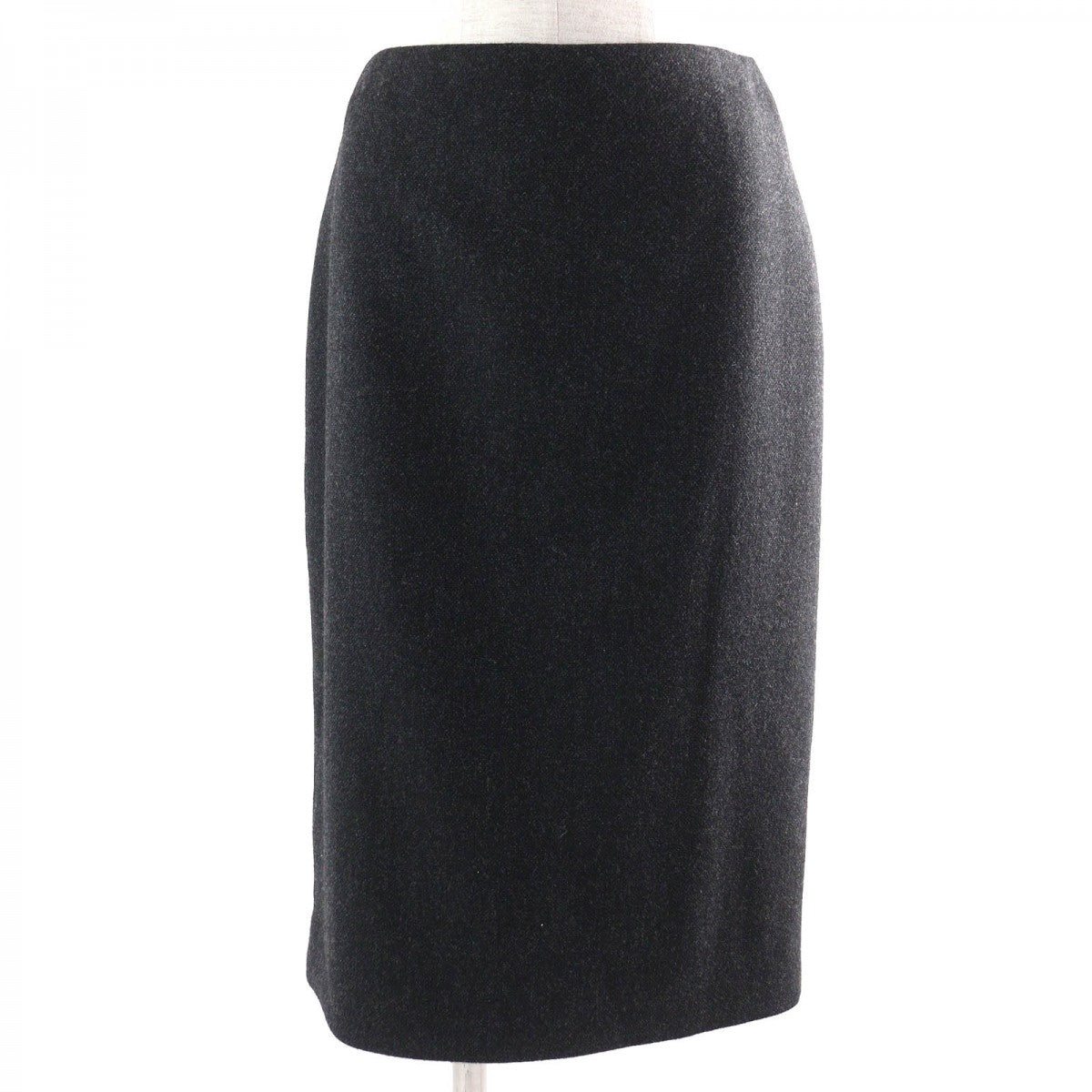 HERMES Tight Skirt Outer: 85% wool, Outer: 15% cashmere, Leather: cowhide, Lining: 100% silk Dark gray Women 36