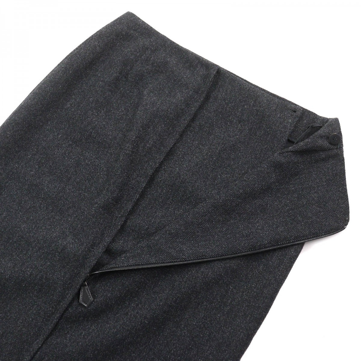 HERMES Tight Skirt Outer: 85% wool, Outer: 15% cashmere, Leather: cowhide, Lining: 100% silk Dark gray Women 36