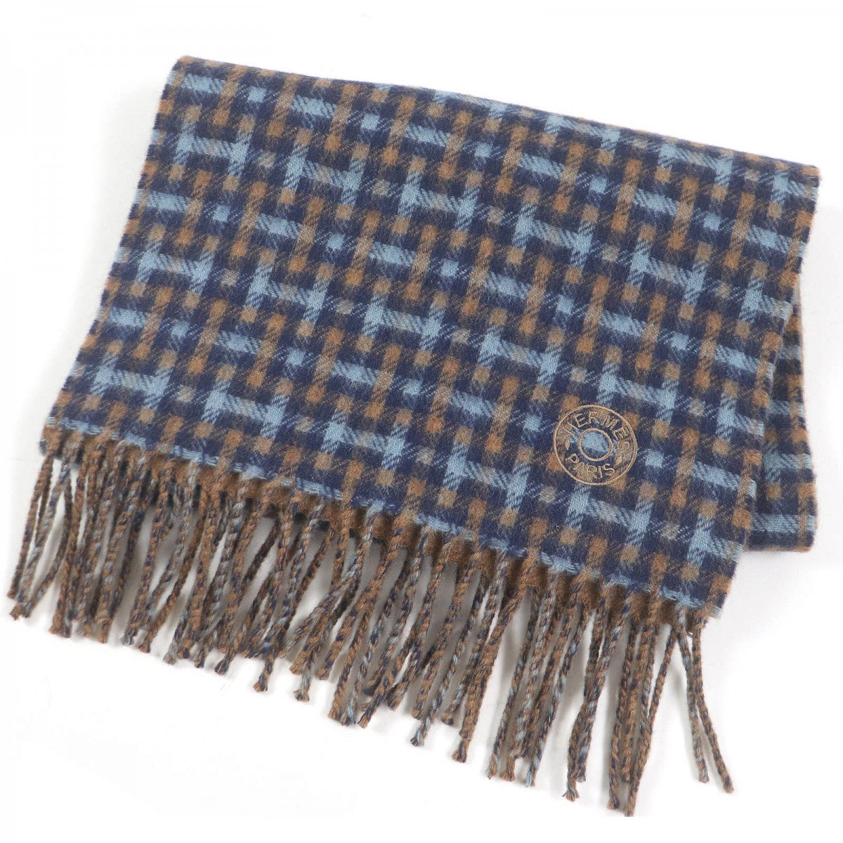 HERMES Scarf Main: 100% cashmere Blue type H ecoce rectoverso mens