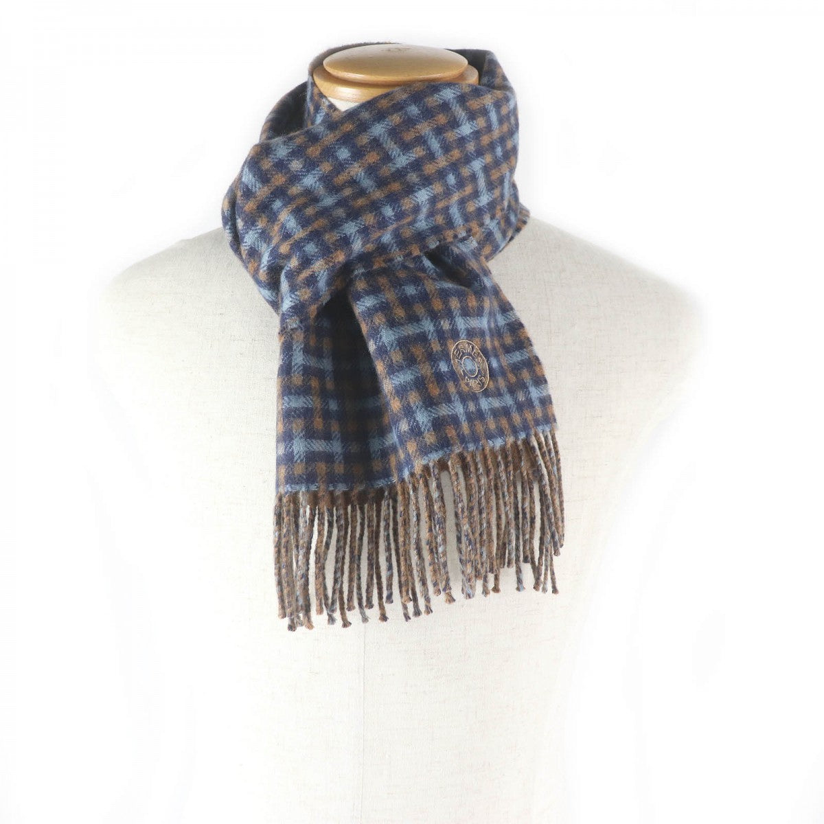 HERMES Scarf Main: 100% cashmere Blue type H ecoce rectoverso mens