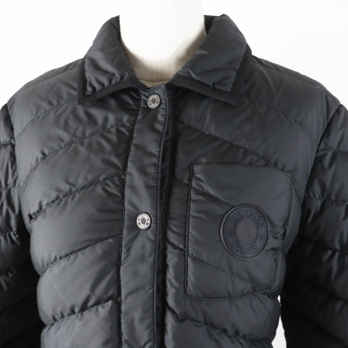 HERMES Down jacket 3H0185DA Outer: 100% polyester, Lining: 100% polyester, Part: 64% cotton, Part: 36% viscose (rayon), Filling: 90% down black Women 38
