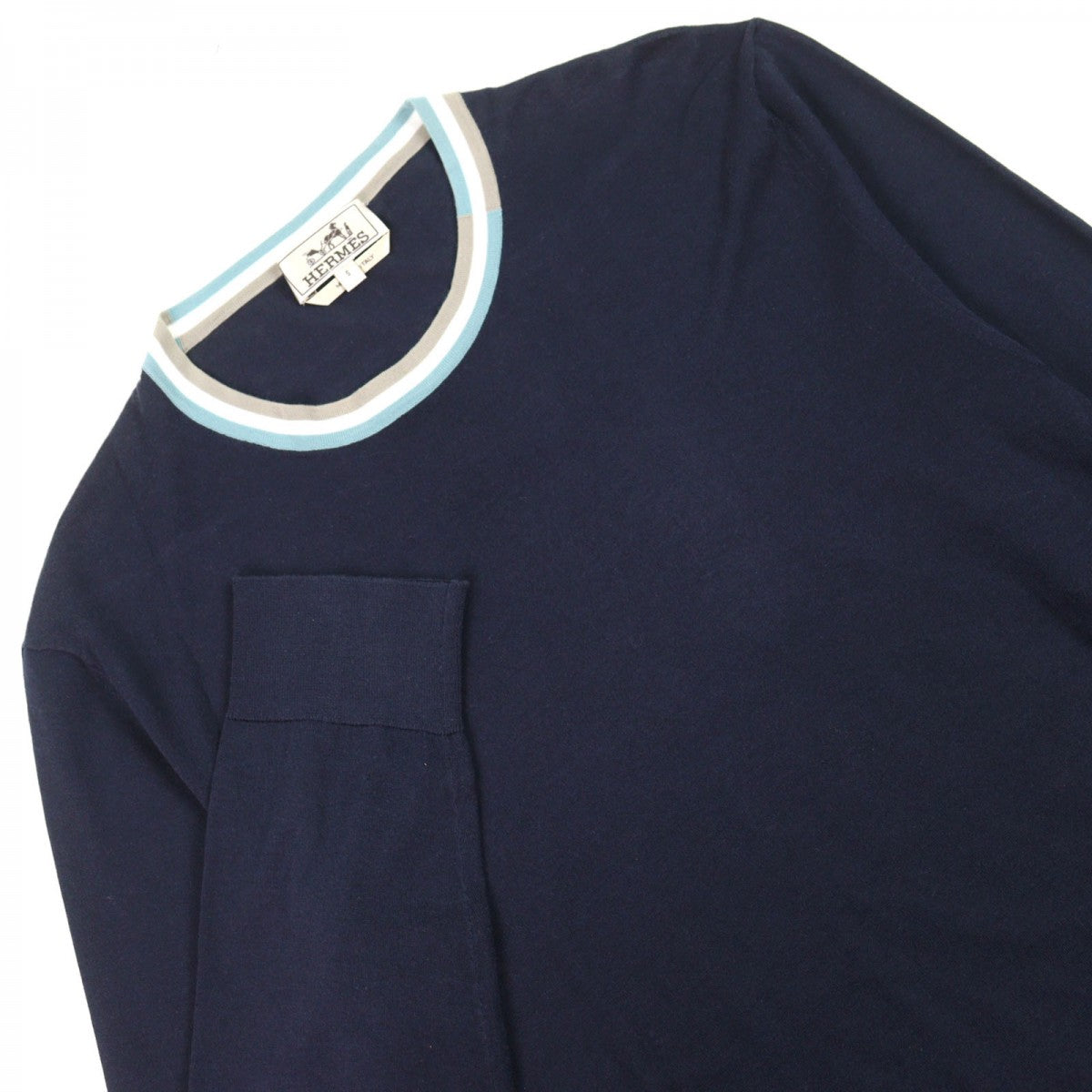 HERMES knit Main: 100% cotton Navy type mens S
