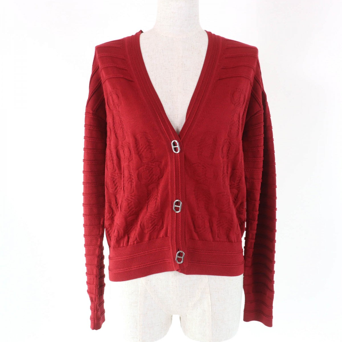 HERMES cardigan 3E2706D3 Main: 57% silk, Main: 43% cotton, Part: 55% silk, Part: 41% cotton, Part: 3% nylon Bordeaux Women 36