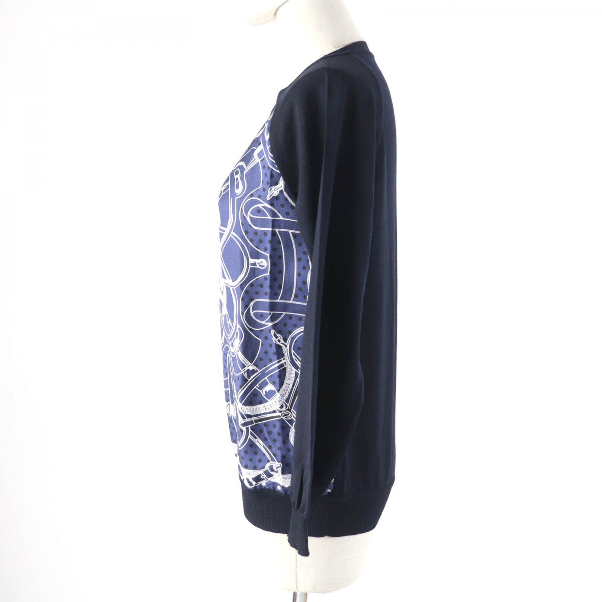 HERMES knit Main: 100% wool, Part: 100% silk Navy Eperon d'or Tellier Golden Spur Women 36