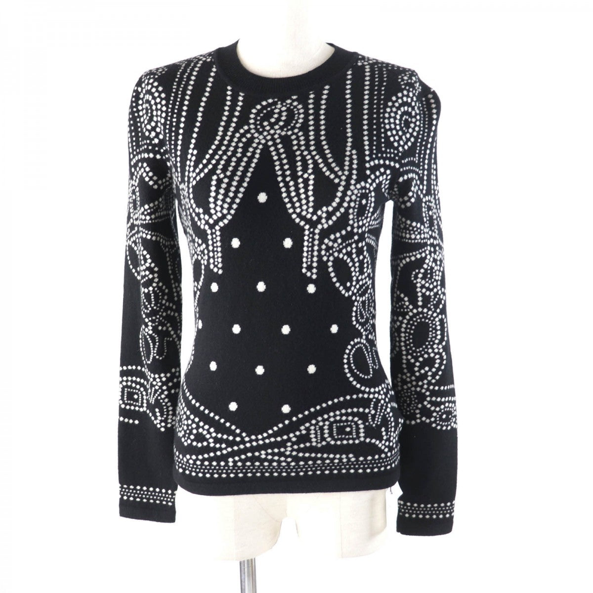 HERMES knit 3E2642D8 Main: 63% cashmere, Main: 35% cotton, Main: 2% nylon, Part: 100% rayon Black White BRIDES de GALA Ceremony Bridle Women 36