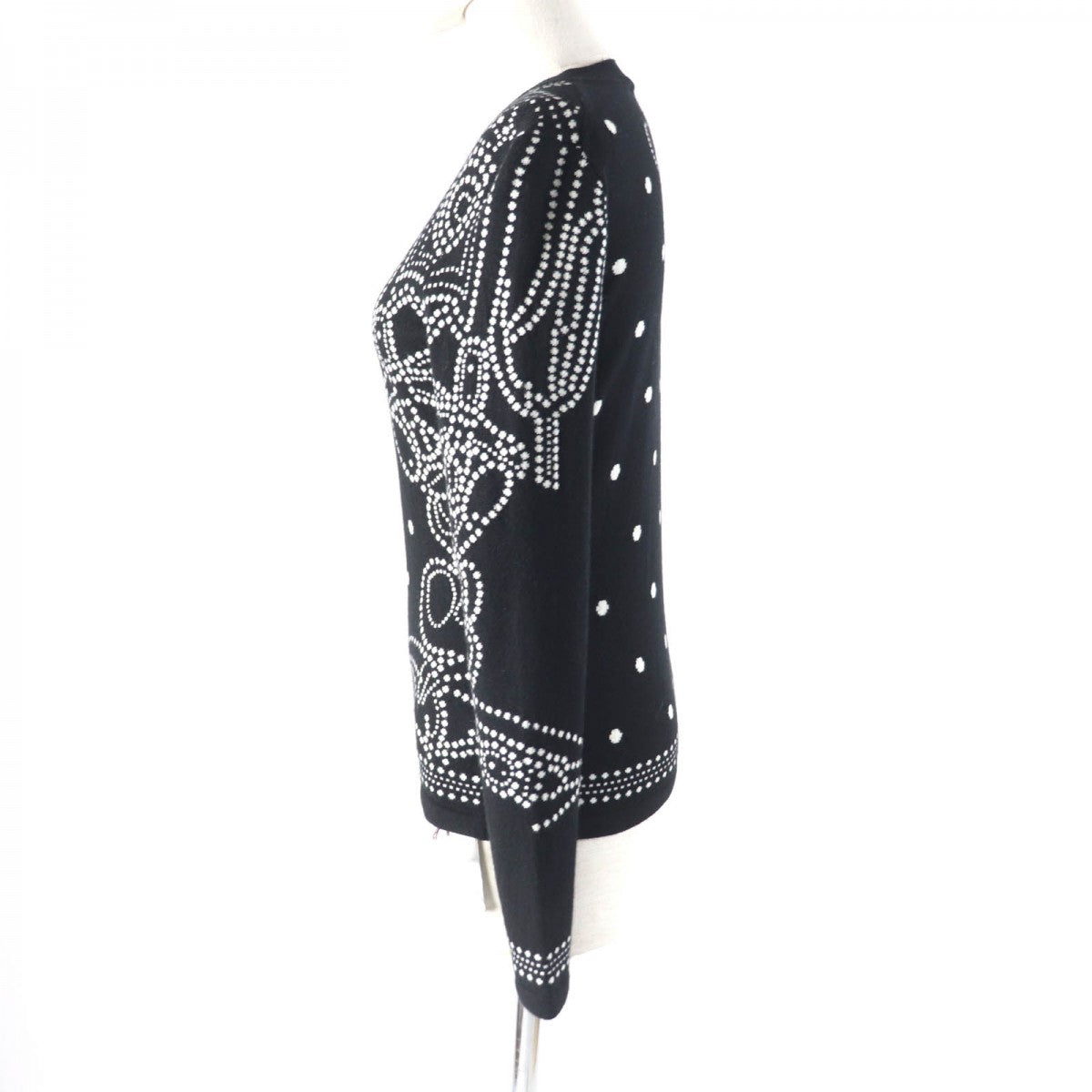 HERMES knit 3E2642D8 Main: 63% cashmere, Main: 35% cotton, Main: 2% nylon, Part: 100% rayon Black White BRIDES de GALA Ceremony Bridle Women 36