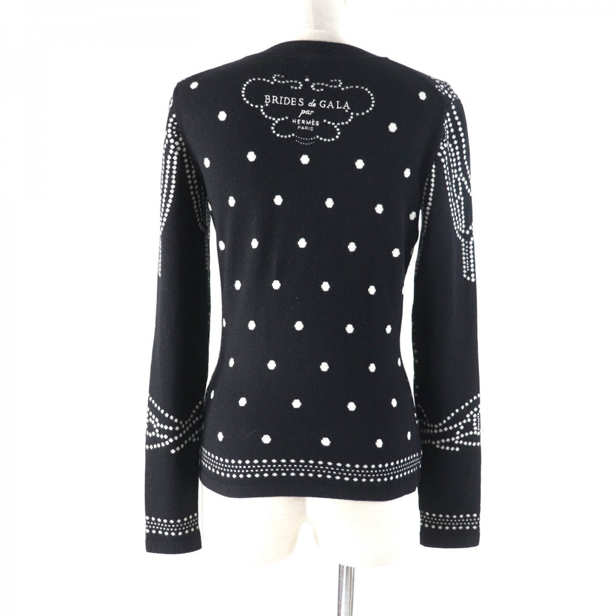 HERMES knit 3E2642D8 Main: 63% cashmere, Main: 35% cotton, Main: 2% nylon, Part: 100% rayon Black White BRIDES de GALA Ceremony Bridle Women 36