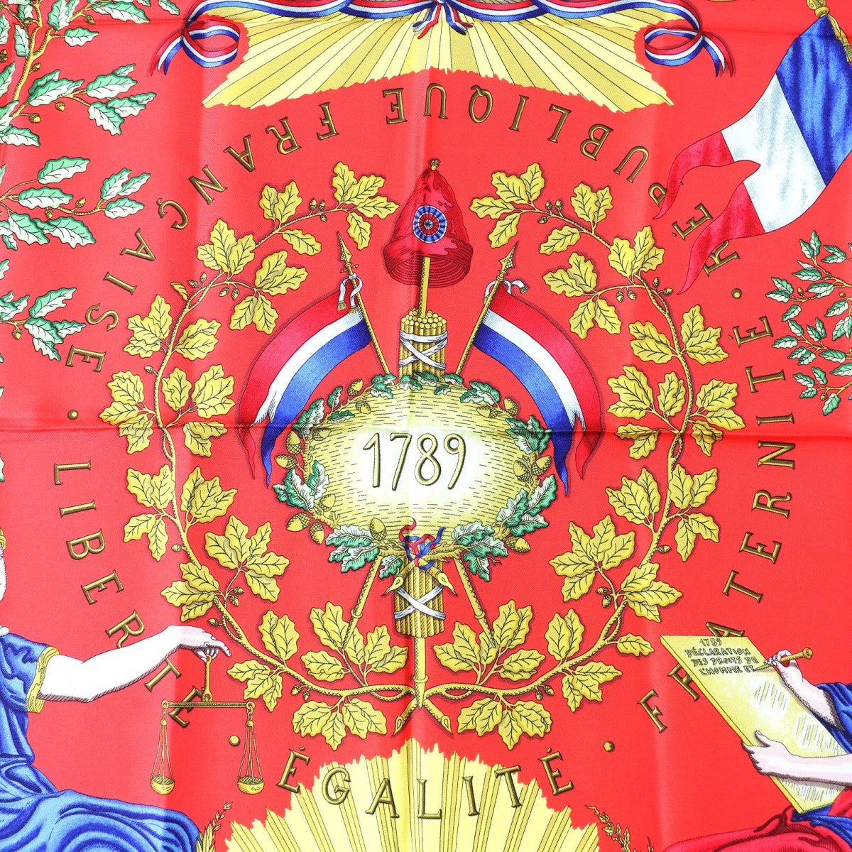 HERMES scarf Main: 100% silk black red multicolor 1789 LIBERTE EGALITE FRATERNITE REPUBLIQUE FRANCAISE 1789 Commemorating the French Revolution Women