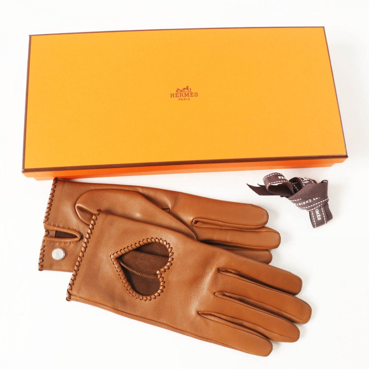 HERMES gloves Main: Lamb leather Brown Crude cell Women 7
