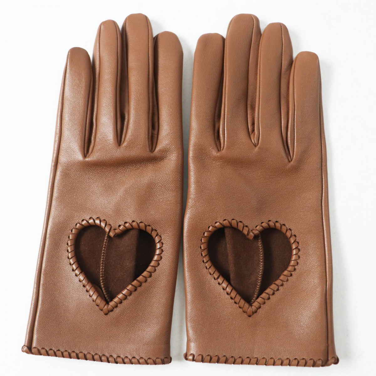 HERMES gloves Main: Lamb leather Brown Crude cell Women 7