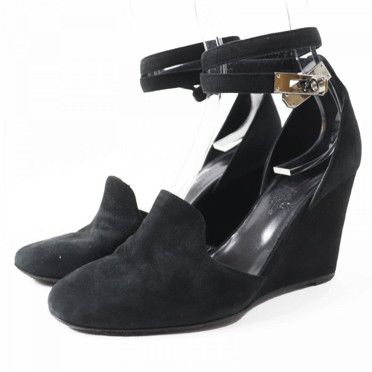 HERMES pumps Main: Suede leather black Kelly Metal/Wedge Sole Baby 90 Women No size listed