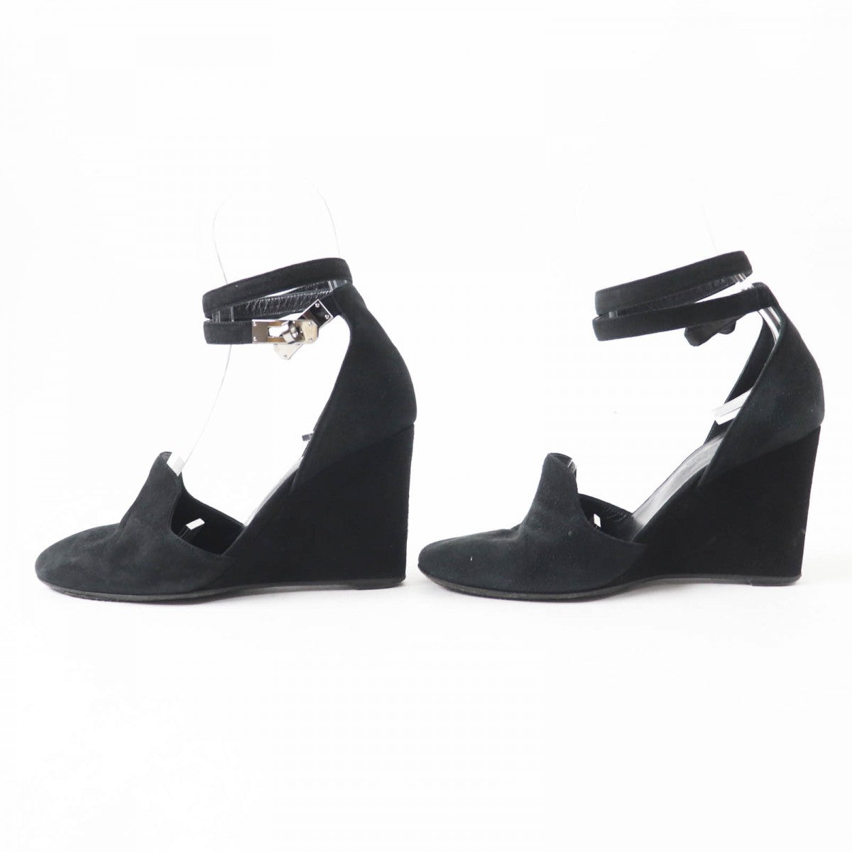 HERMES pumps Main: Suede leather black Kelly Metal/Wedge Sole Baby 90 Women No size listed