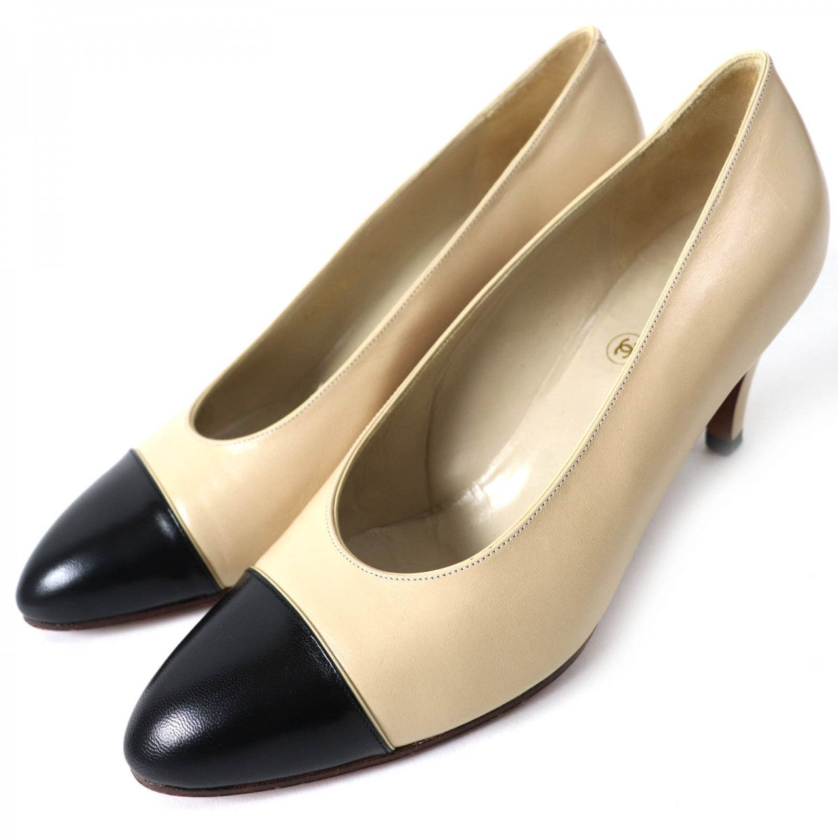 CHANEL pumps Main: Leather Beige black Women 36