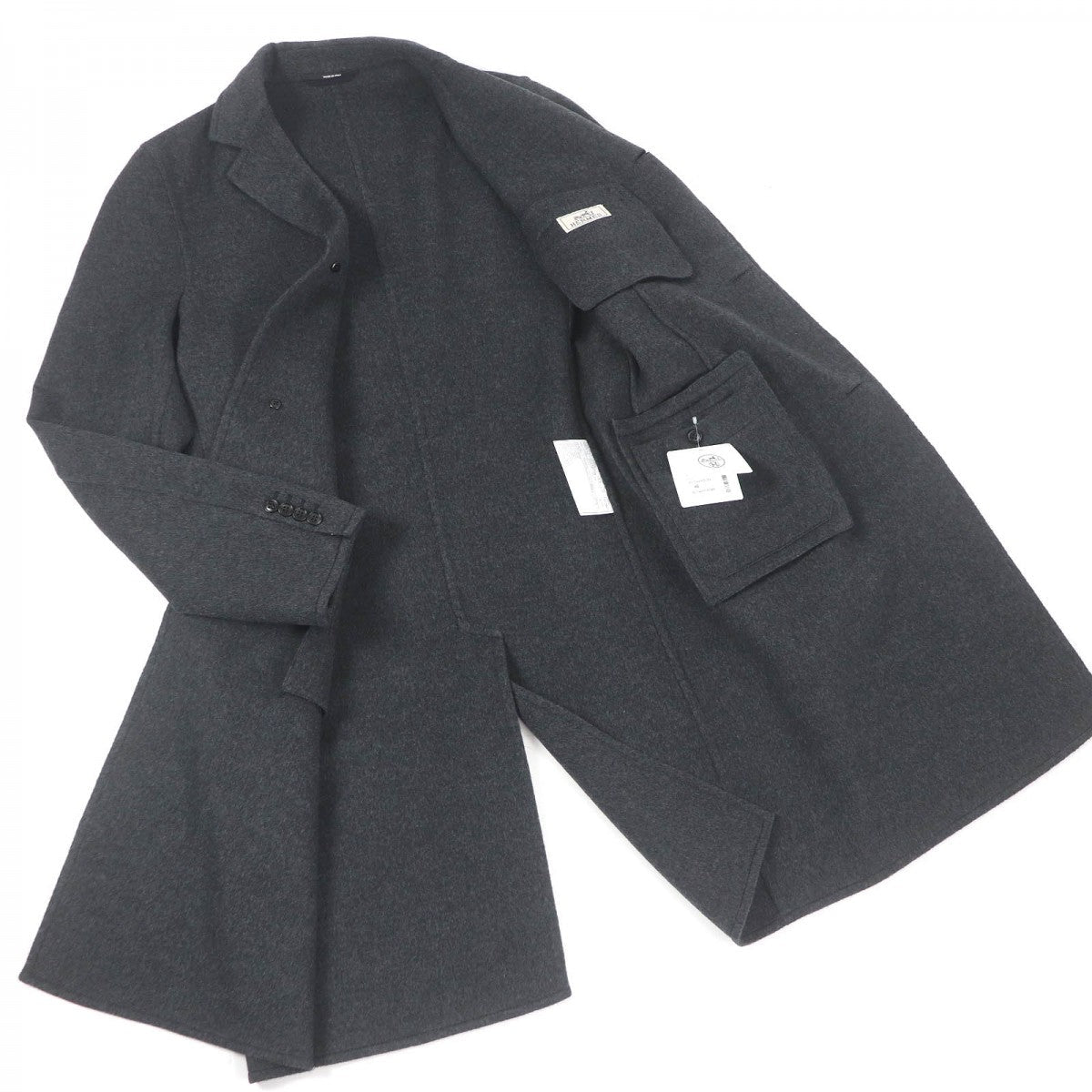 HERMES coat Main: 100% cashmere, part: 100% cotton, part: lamb leather Charbon MANTEAU LIVERPOOL DOUBLE mens 48