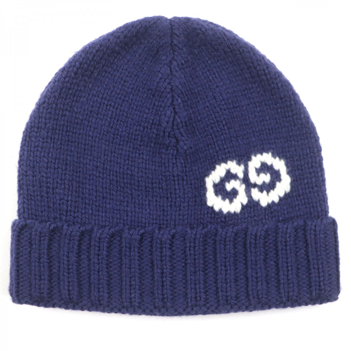GUCCI Knit cap 602886 Main: 100% wool Navy GG LOGO KNIT BAENIE mens M