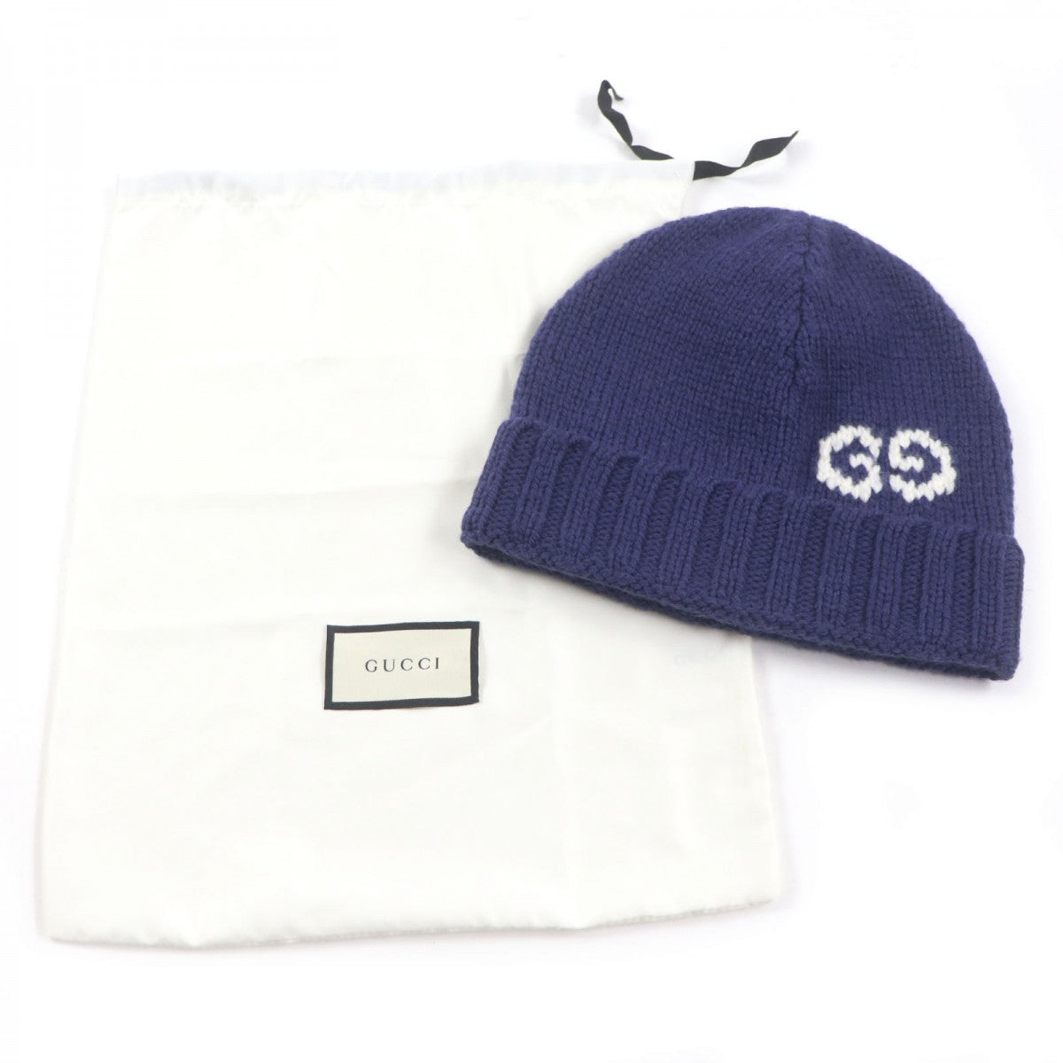 GUCCI Knit cap 602886 Main: 100% wool Navy GG LOGO KNIT BAENIE mens M