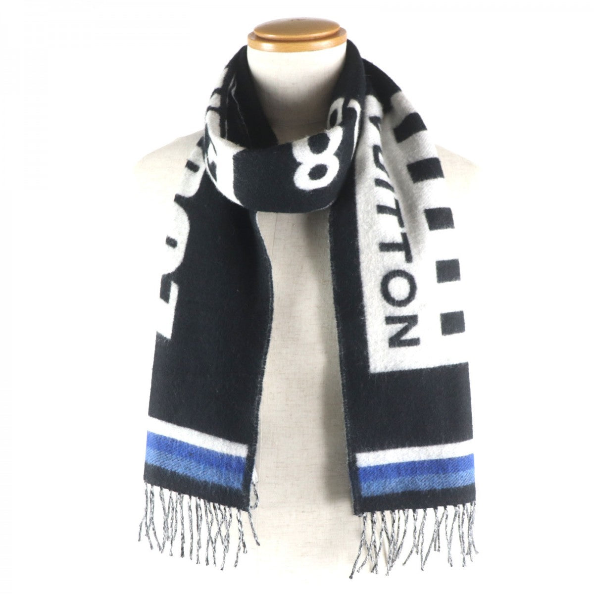 LOUIS VUITTON Scarf M73439 Main: 90% wool, Main: 10% cashmere Black white blue Ethalp LV Forward mens