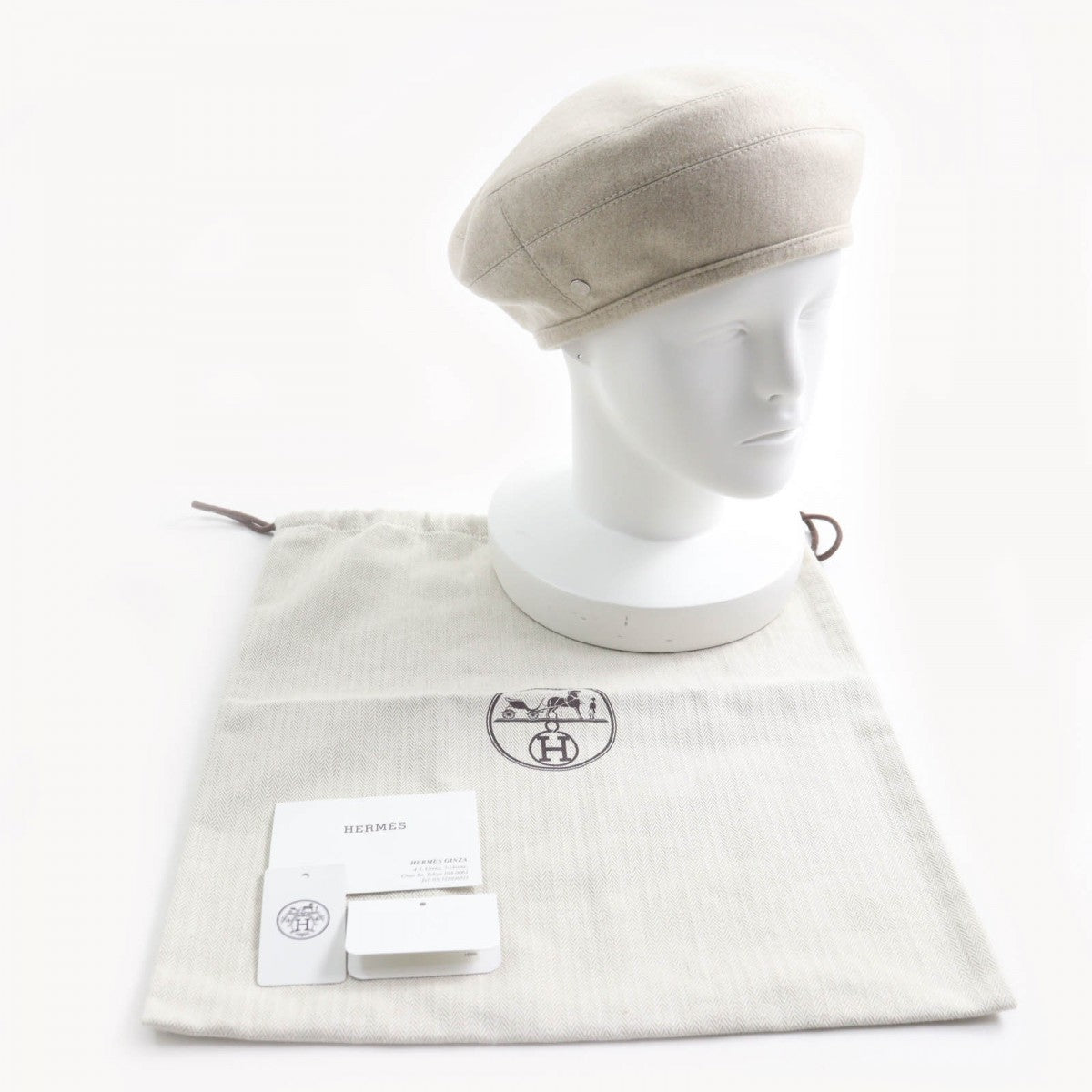 HERMES beret Outer: 100% cashmere, Lining: 65% rayon, Lining: 35% silk, Part: 100% polyester GREGE Saint Honore Charm Women 58