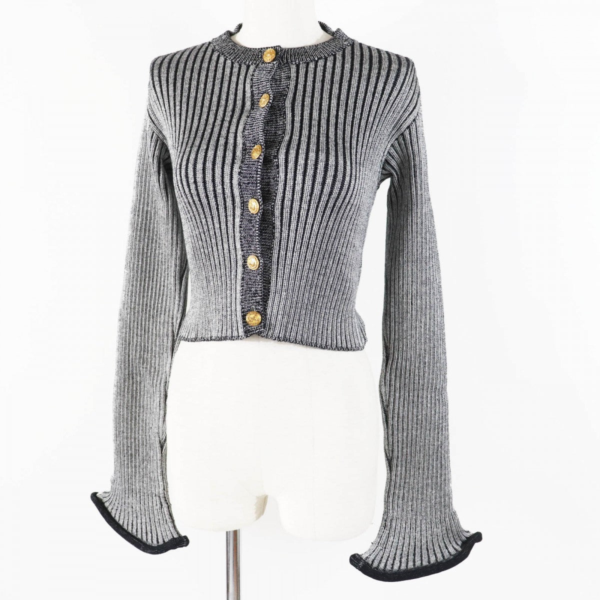 LOUIS VUITTON cardigan Outer material: 47% rayon, 45% wool, 7% nylon, 1% polyurethane Black Grey Trumpet Sleeve Women M