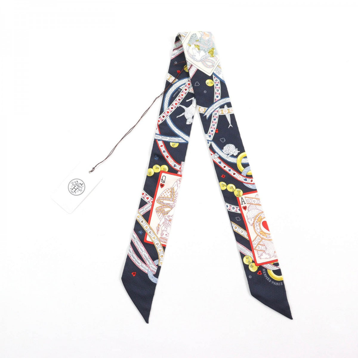 HERMES scarf Main: 100% silk Navy type PIQUE DAME DE COEUR Queen of Hearts Women